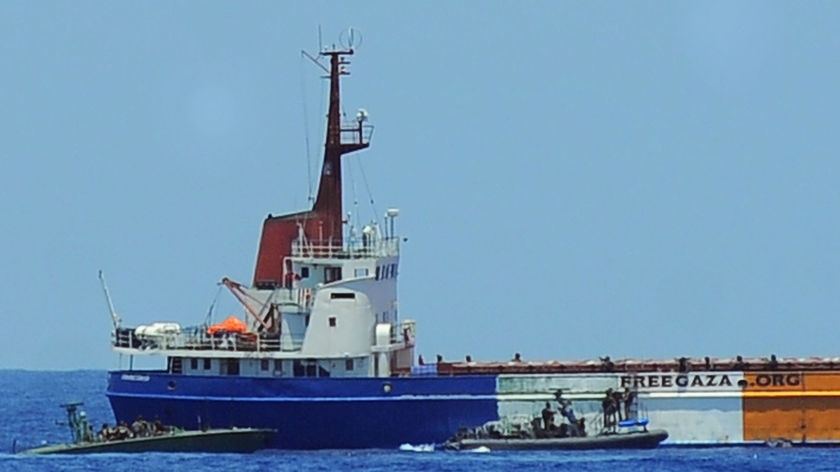 Ship seized: images released by the Israeli Defence Force shows navy soldiers boarding the Rachel Corrie