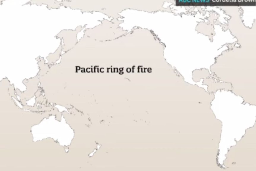 A map of the world depicting the Pacific ring of fire.
