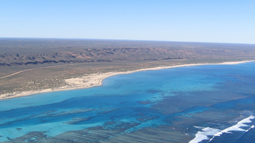 An aerial image of Ningaloo Reef and Cape Range National Park.