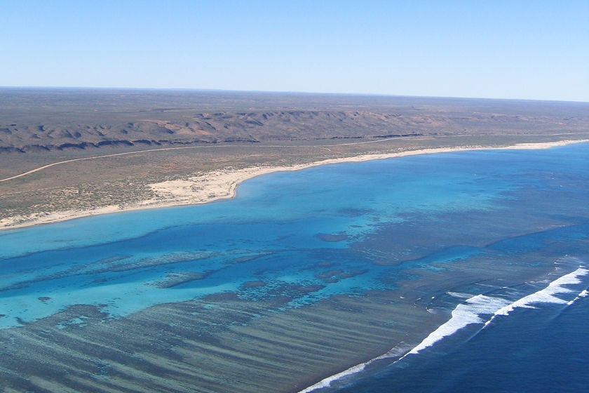 An aerial image of Ningaloo Reef and Cape Range National Park.