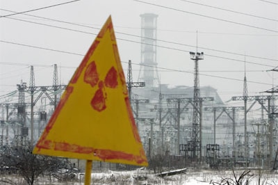 The 'sarcophagus' covering the destroyed 4th power block of Chernobyl's nuclear power plant