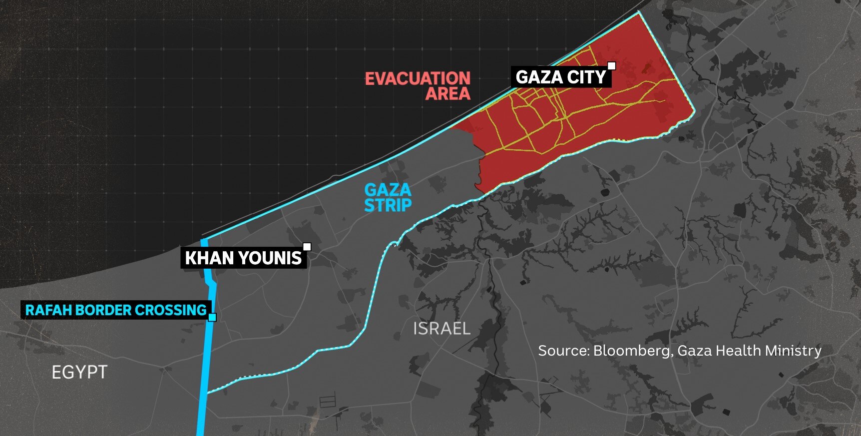 A map of Gaza, with northern Gaza highlighted in red. 