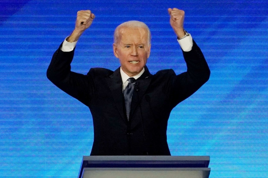 ormer Vice President Joe Biden speaks during the eighth Democratic debate.