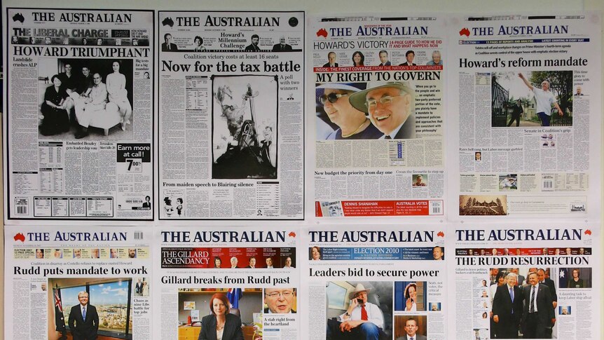 Front covers  in The Australian office at Parliament House, Canberra