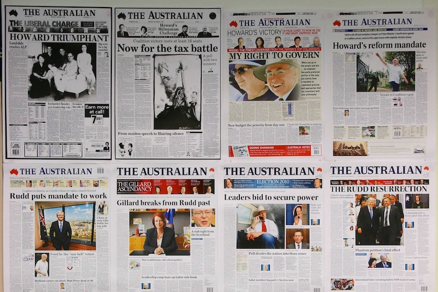Front covers  in The Australian office at Parliament House, Canberra