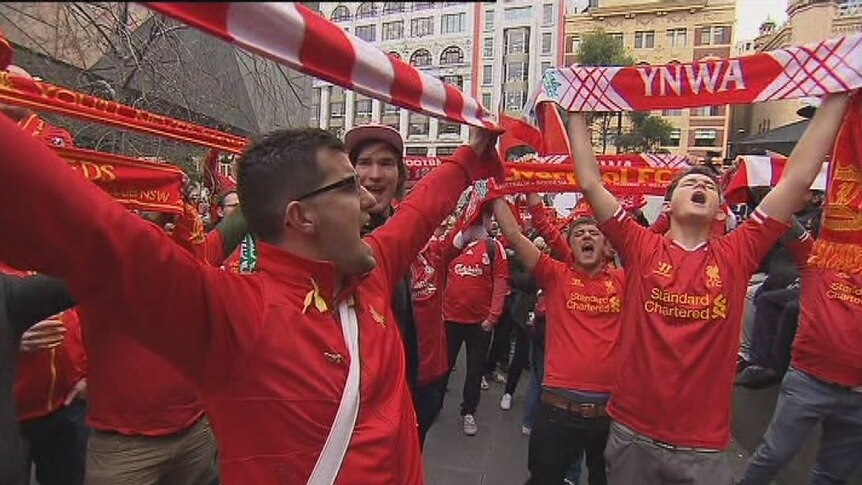 Liverpool soccer fans take over Federation Square