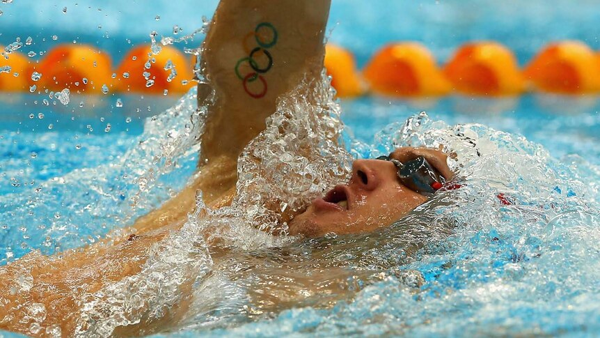 Ashley Delaney swims in the men's 200-metres backstroke