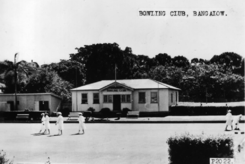 black and white photo of bowling green