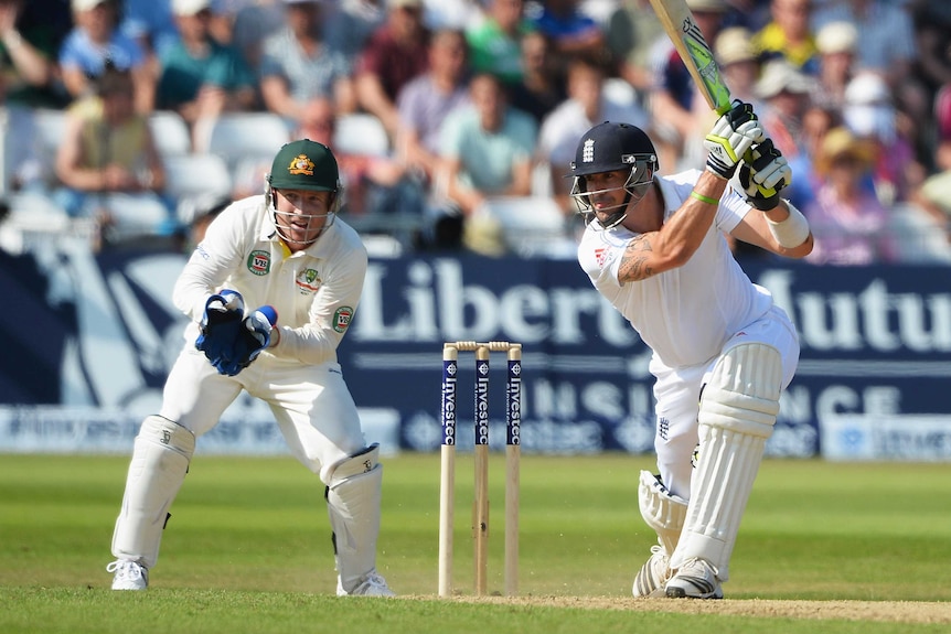 Pietersen drives on day two of the first Ashes Test