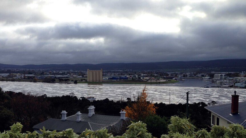 View of the Flooded river in Launceston from Trevallyn June 8 2016