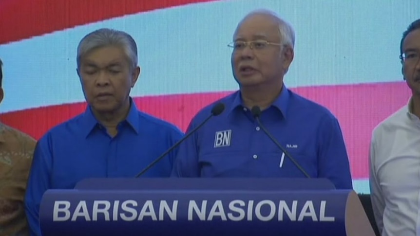 Najib Razak concedes defeat at news conference after shock election loss.