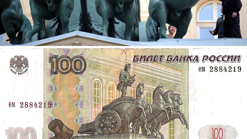 Apollo sculpture and ruble bill