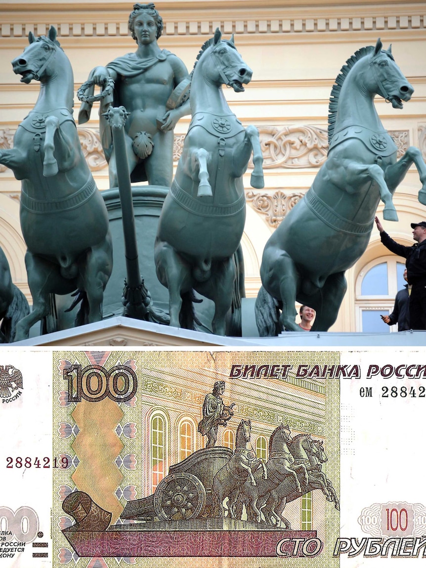 Apollo sculpture and ruble bill