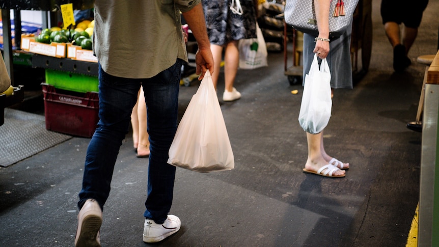 Shoppers carrying plastic bags