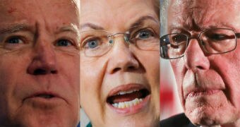 Composite image of Joe Biden, Elizabeth Warren and Bernie Sanders