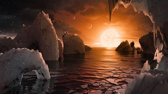 Artist impression of surface of exoplanet TRAPPIST-1f