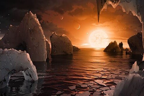 Artist impression of surface of exoplanet TRAPPIST-1f
