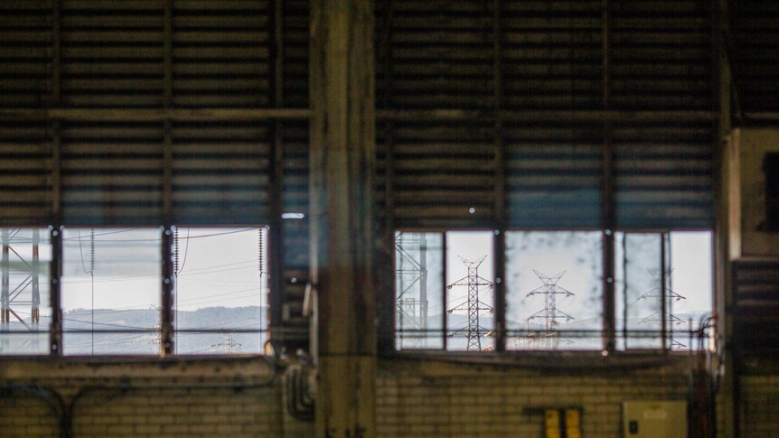 Looking out from the Hazelwood power station turbine hall.