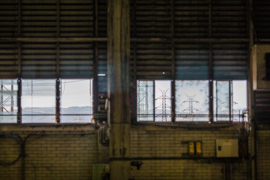 Looking out from the Hazelwood power station turbine hall.