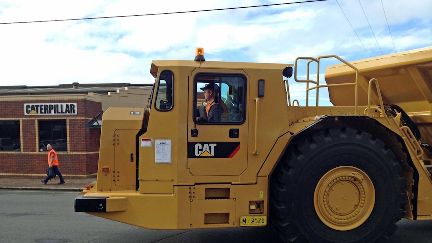 A Caterpillar mining truck being driven in Burnie, Tasmania.