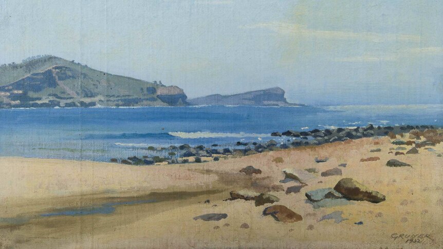 An image of Elioth Gruner's Avoca Beach, featuring a distant headland.