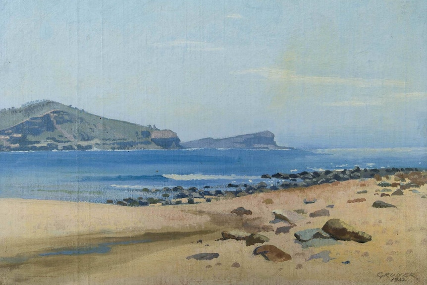 An image of Elioth Gruner's Avoca Beach, featuring a distant headland.