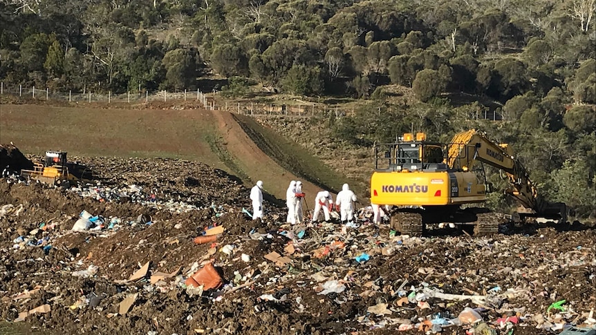 Police and SES volunteers search Launceston tip for body parts