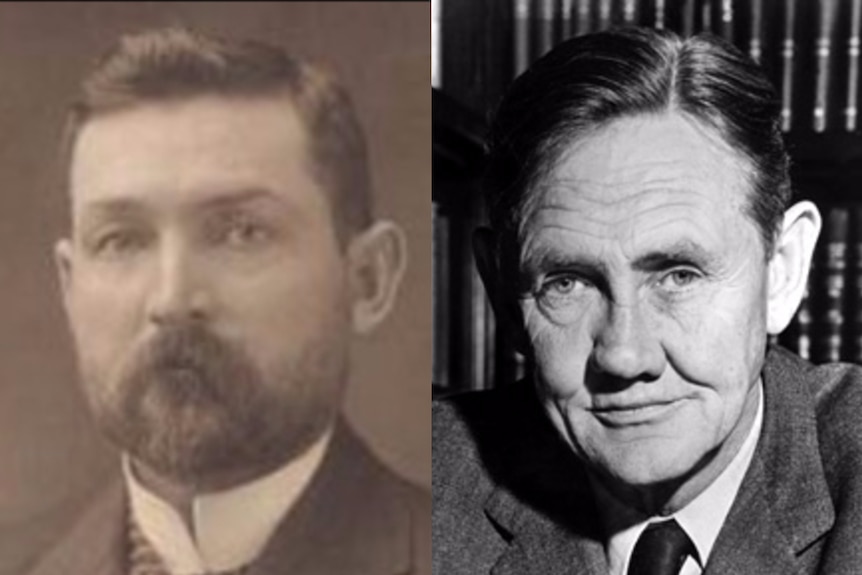 Black and white portrait photos of former Australian prime ministers Chris Watson and John Gorton