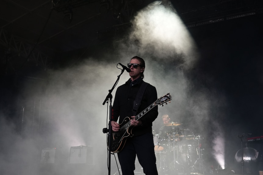 Interpol frontman Paul Banks performing live at Melbourne's Sidney Myer Music Bowl, co-headlining with Bloc Party, 16 Nov 2023