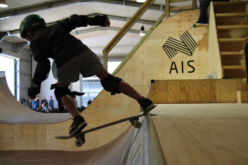 A surfer uses the new Surfing Australia skateboard training park