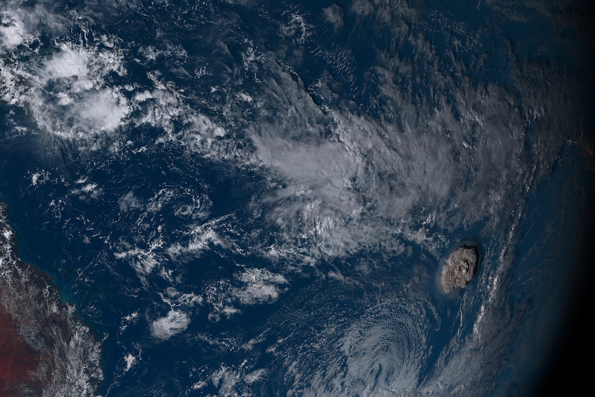 The ash cloud has grown in size, looming over the Pacific Ocean in this satellite image.