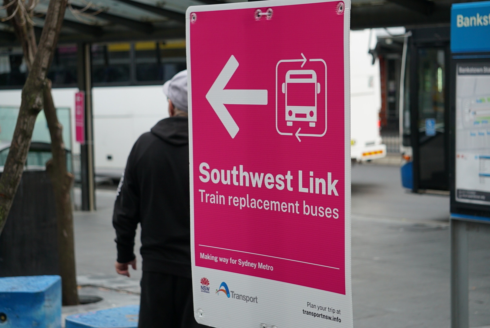 a bus sign at bankstown station for the replacement bus