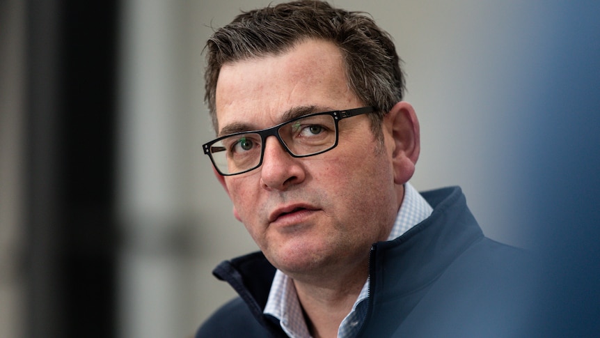 Daniel Andrews speaks to media during a press conference at Ambulance Victoria Training Centre.