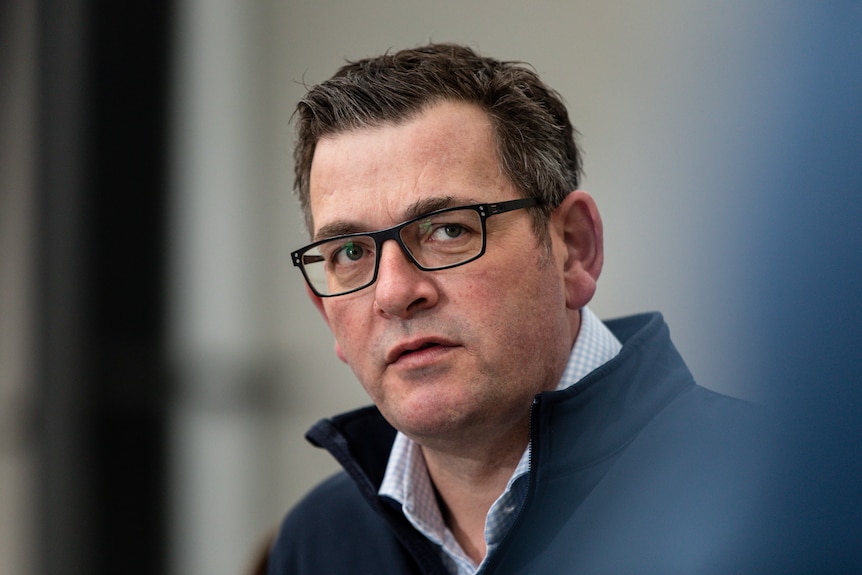 Daniel Andrews speaks to media during a press conference at Ambulance Victoria Training Centre.