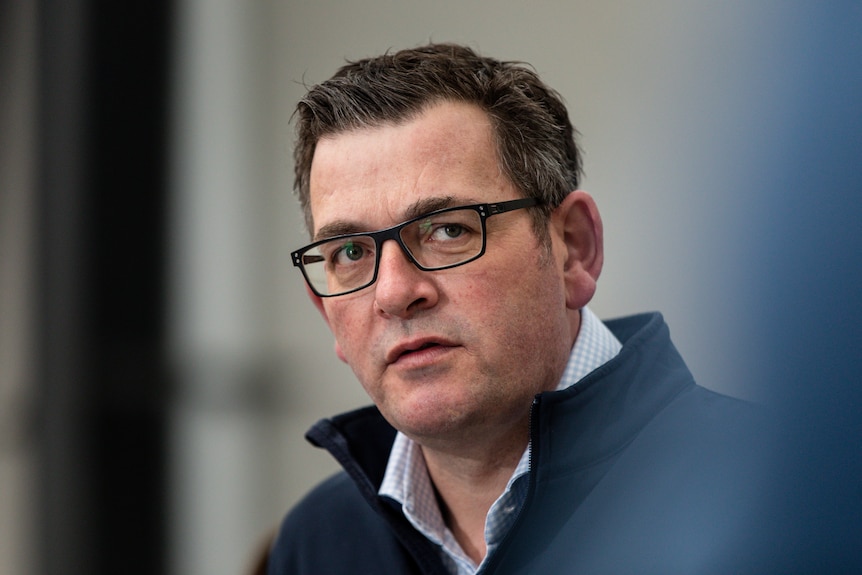 Daniel Andrews speaks to the media during a press conference at Ambulance Victoria Training Centre.