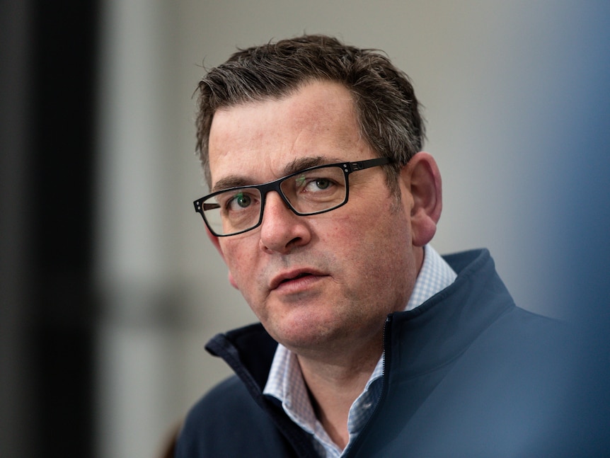 Daniel Andrews speaks to media during a press conference at Ambulance Victoria Training Centre.