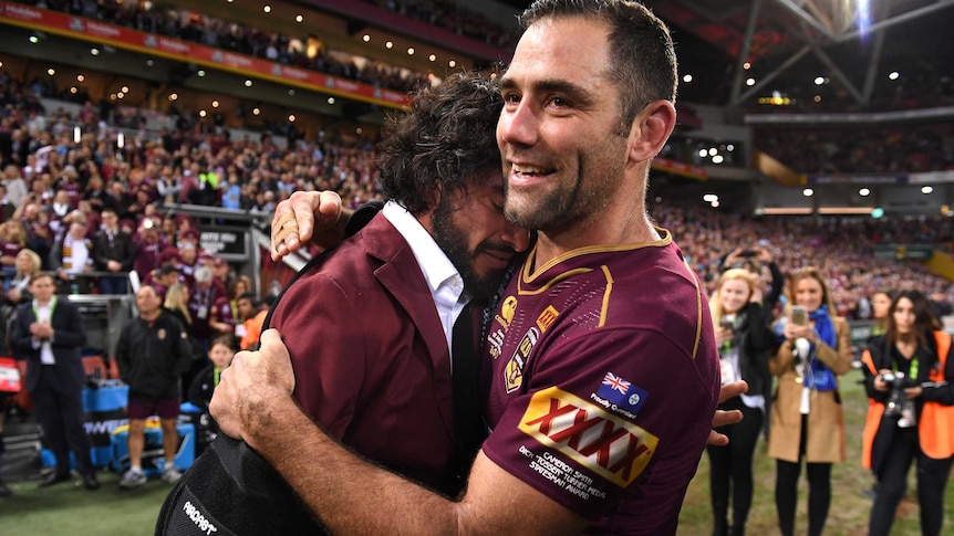 The Maroons are without Origin greats Cameron Smith (R) and Johnathan Thurston.
