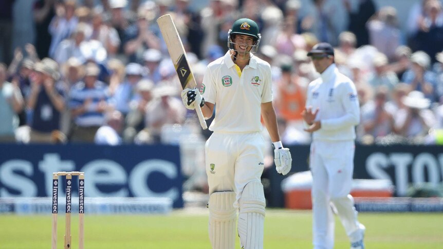 Australia's Ashton Agar celebrates his half-century at Trent Bridge in the first Ashes Test.