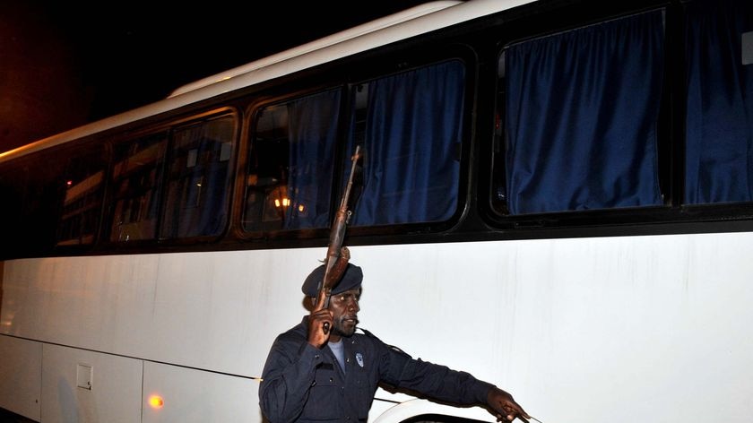 The Togo national football team arrives at the airport in Cabinda, Angola