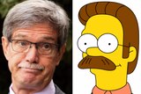 A composite image of a headshot of Mike Nahan, left, with the Simpsons character Ned Flanders, right.
