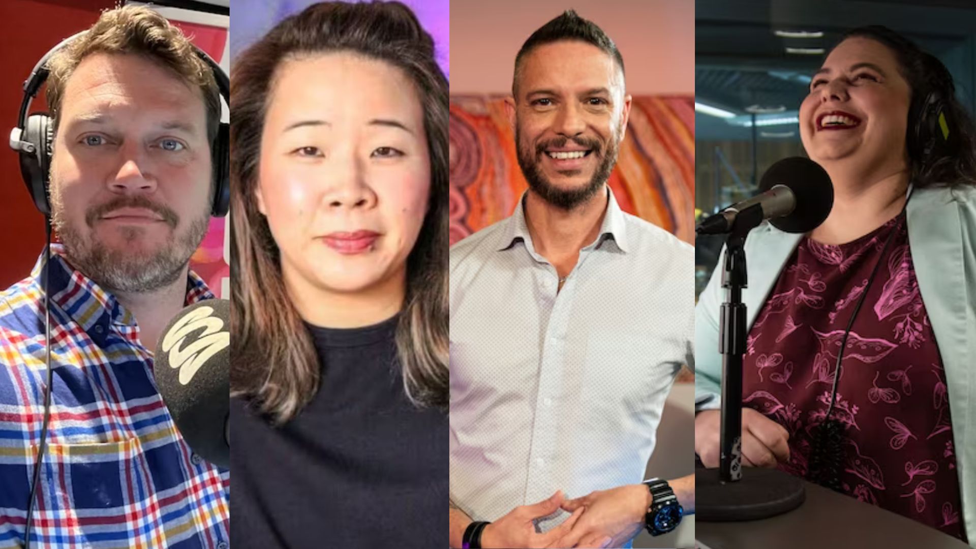 Composite image of four RN presenters: Beverley Wang, Andy Park, Daniel Browning and Rudi Bremer