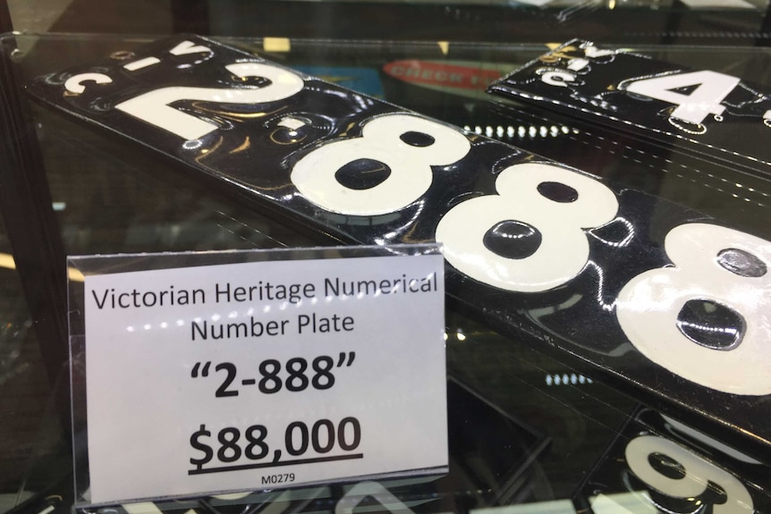 The registration plate with the number 2-888 is on display with a price tag of $88,000.