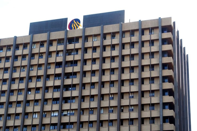 The Queensland Government logo sits atop the Executive Building at 100 George Street in Brisbane on June 2009.