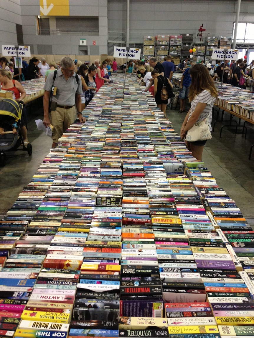 Visitors browse through the selection of books at Brisbane's Lifeline Bookfest.