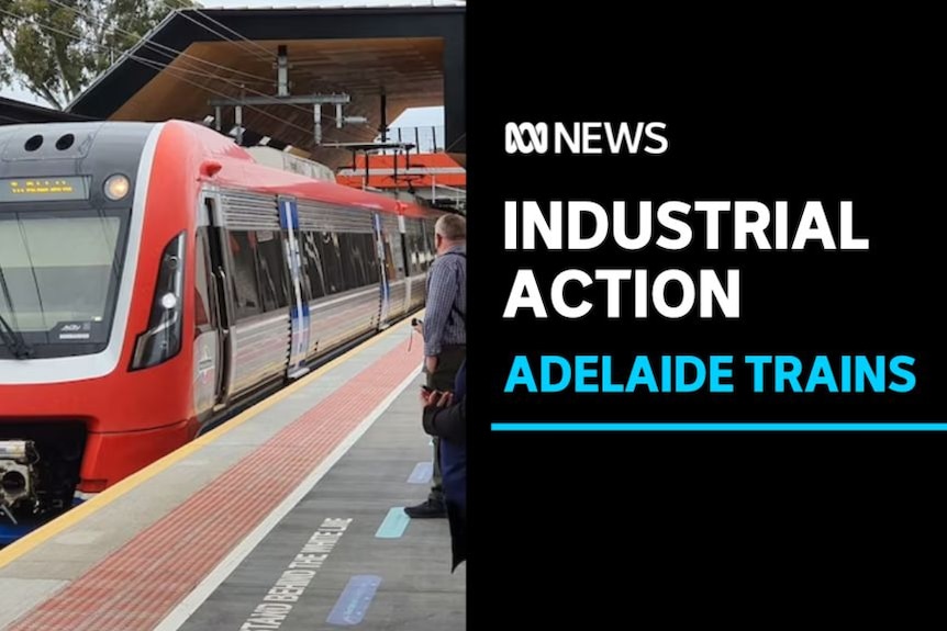 Industrial Action, Adelaide Trains: A train approaching a station's platform.
