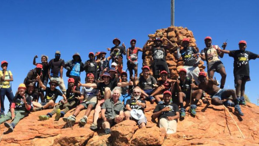 Participants in the Community Development Programme in Amata, SA, after competing three day walk.