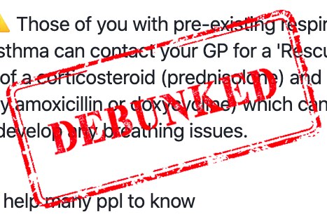 a post claiming that asthmatics can contact their GP for a 'rescue pack'