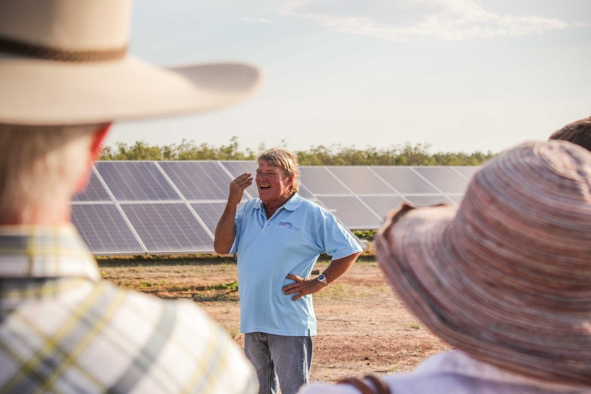 Doug Scouller smiling at the crowd at the opening of the Normanton Solar farm.