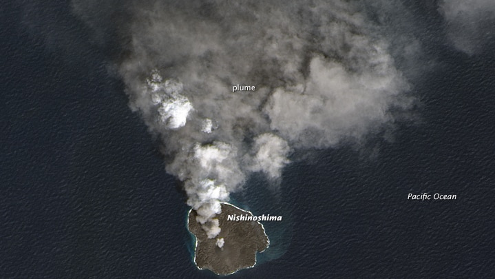 NASA satellite image of volcanic eruptions on Nishinoshima