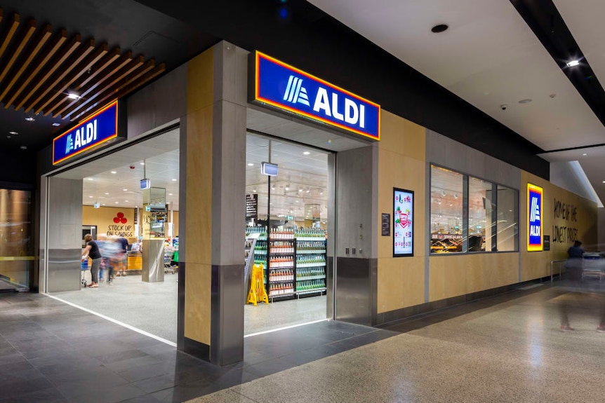 A well-lit Aldi supermarket.
